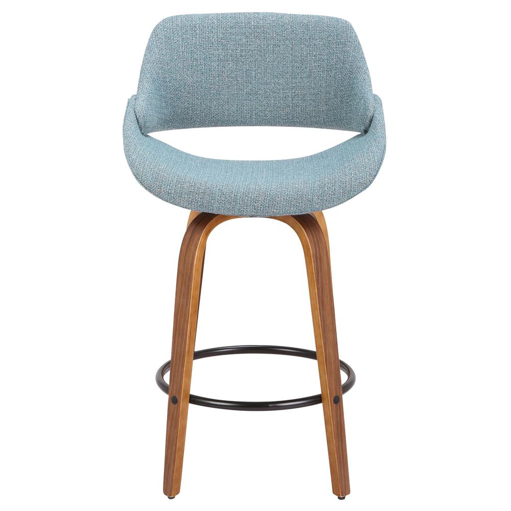 Walnut Wood, Blue Noise Fabric, Black Metal Fabrico Counter Stool - Set of 2. Picture 6