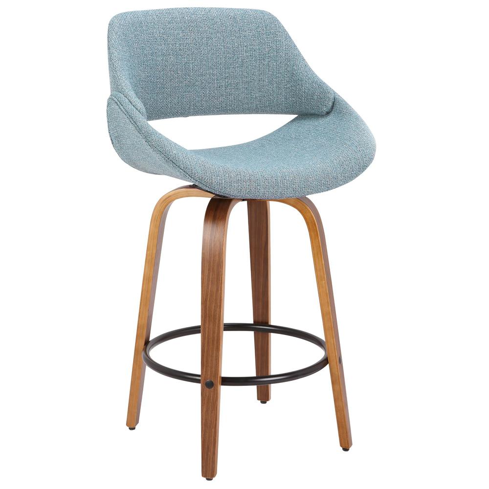 Walnut Wood, Blue Noise Fabric, Black Metal Fabrico Counter Stool - Set of 2. Picture 2