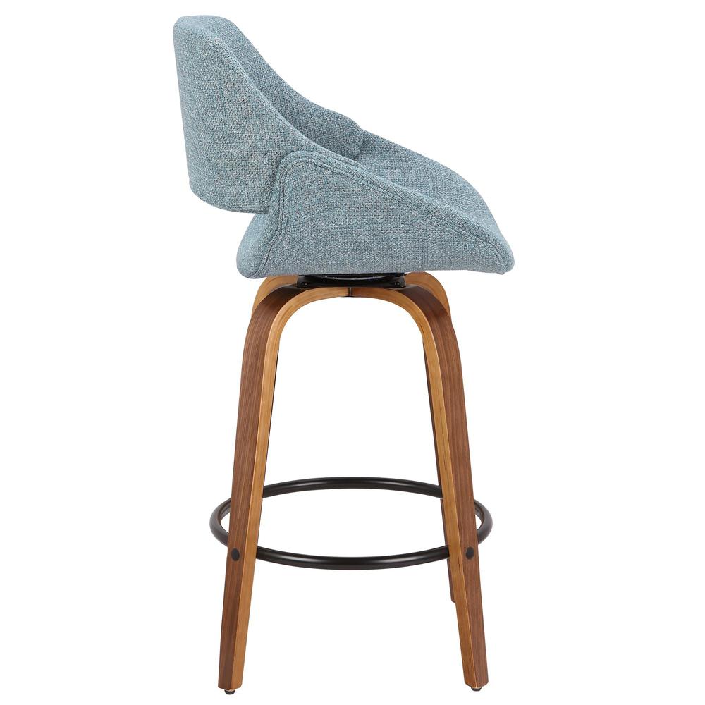 Walnut Wood, Blue Noise Fabric, Black Metal Fabrico Counter Stool - Set of 2. Picture 3