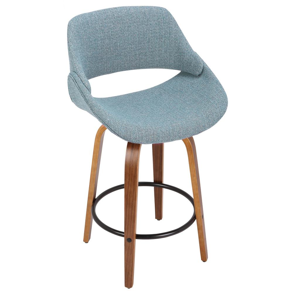 Walnut Wood, Blue Noise Fabric, Black Metal Fabrico Counter Stool - Set of 2. Picture 7