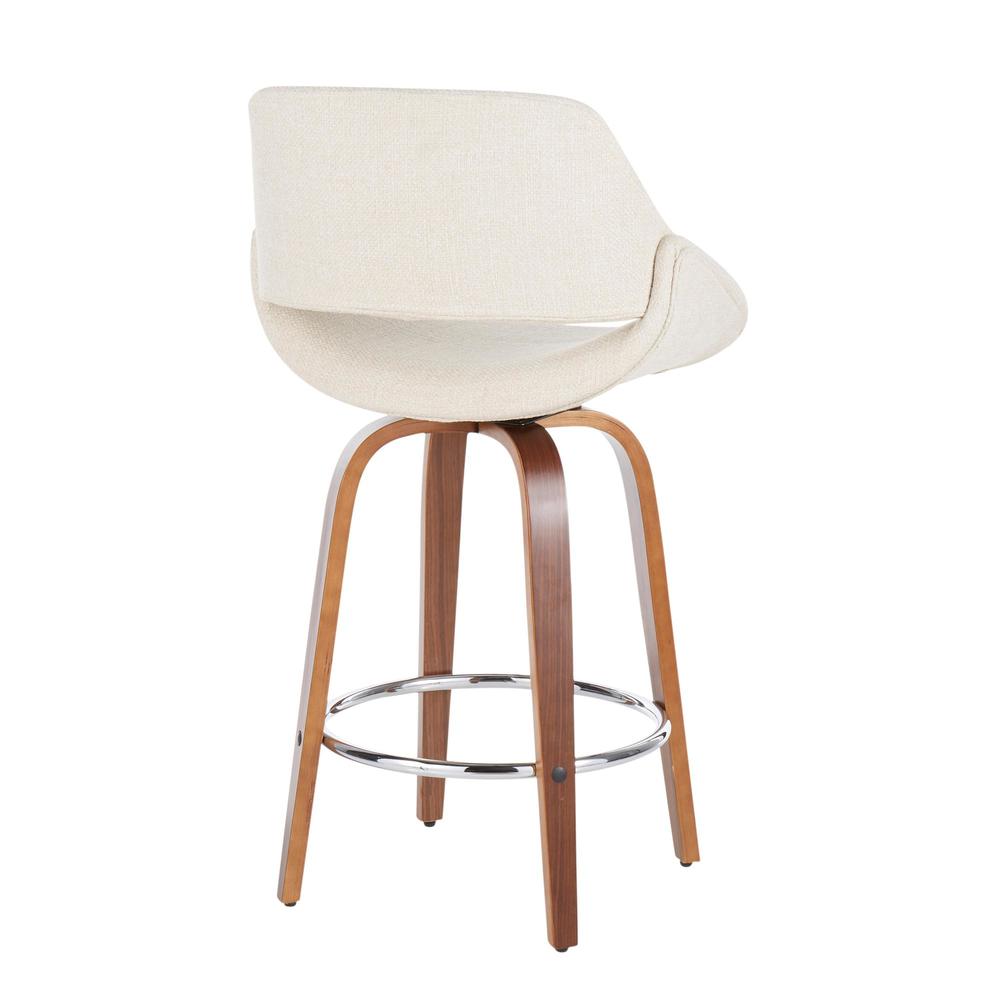 Walnut Wood, Cream Fabric, Chrome Fabrico Counter Stool - Set of 2. Picture 4