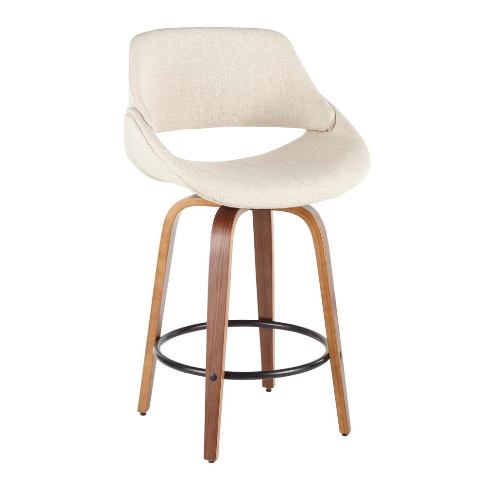 Walnut Wood, Cream Noise Fabric, Black Metal Fabrico Counter Stool - Set of 2. Picture 2