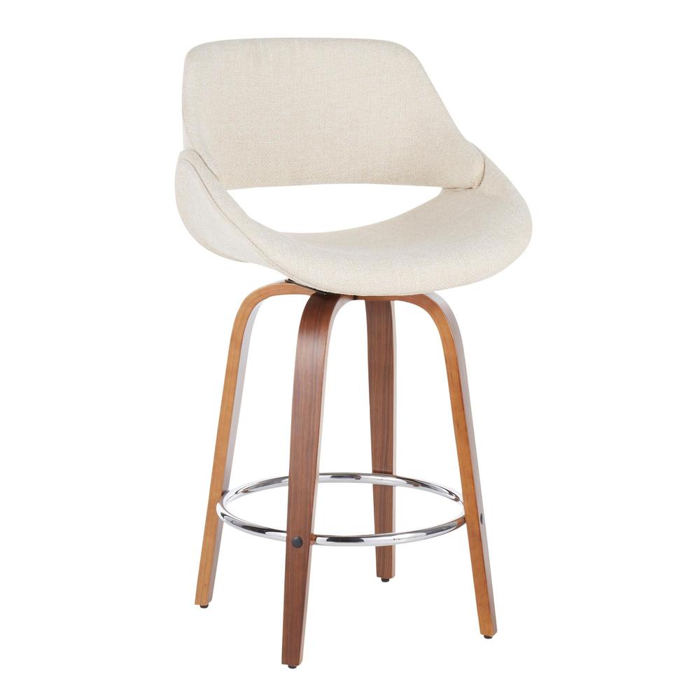 Walnut Wood, Cream Fabric, Chrome Fabrico Counter Stool - Set of 2. Picture 2
