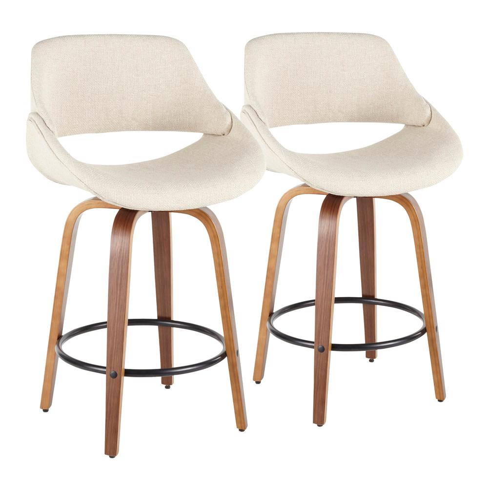 Walnut Wood, Cream Noise Fabric, Black Metal Fabrico Counter Stool - Set of 2. Picture 1