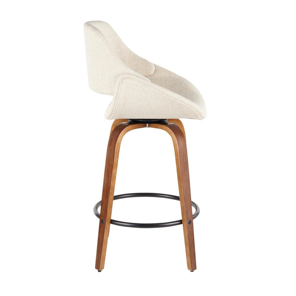Walnut Wood, Cream Noise Fabric, Black Metal Fabrico Counter Stool - Set of 2. Picture 3
