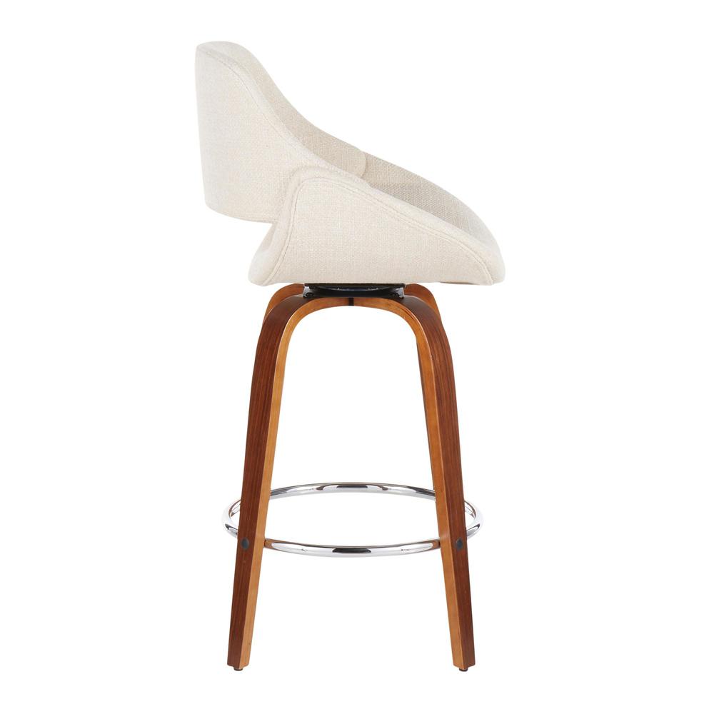 Walnut Wood, Cream Fabric, Chrome Fabrico Counter Stool - Set of 2. Picture 3