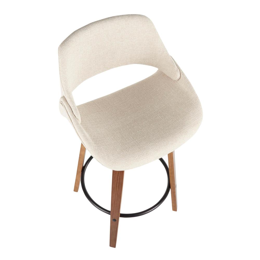 Walnut Wood, Cream Noise Fabric, Black Metal Fabrico Counter Stool - Set of 2. Picture 7
