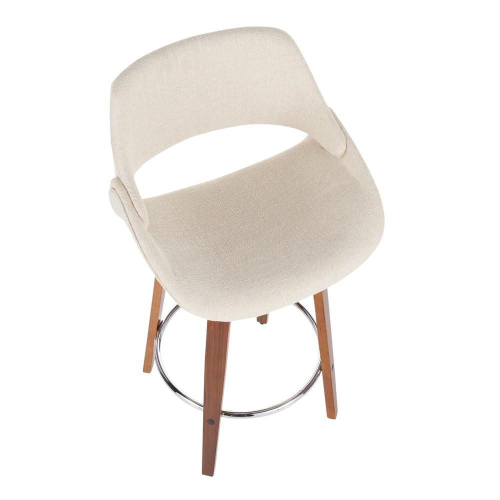 Walnut Wood, Cream Fabric, Chrome Fabrico Counter Stool - Set of 2. Picture 7
