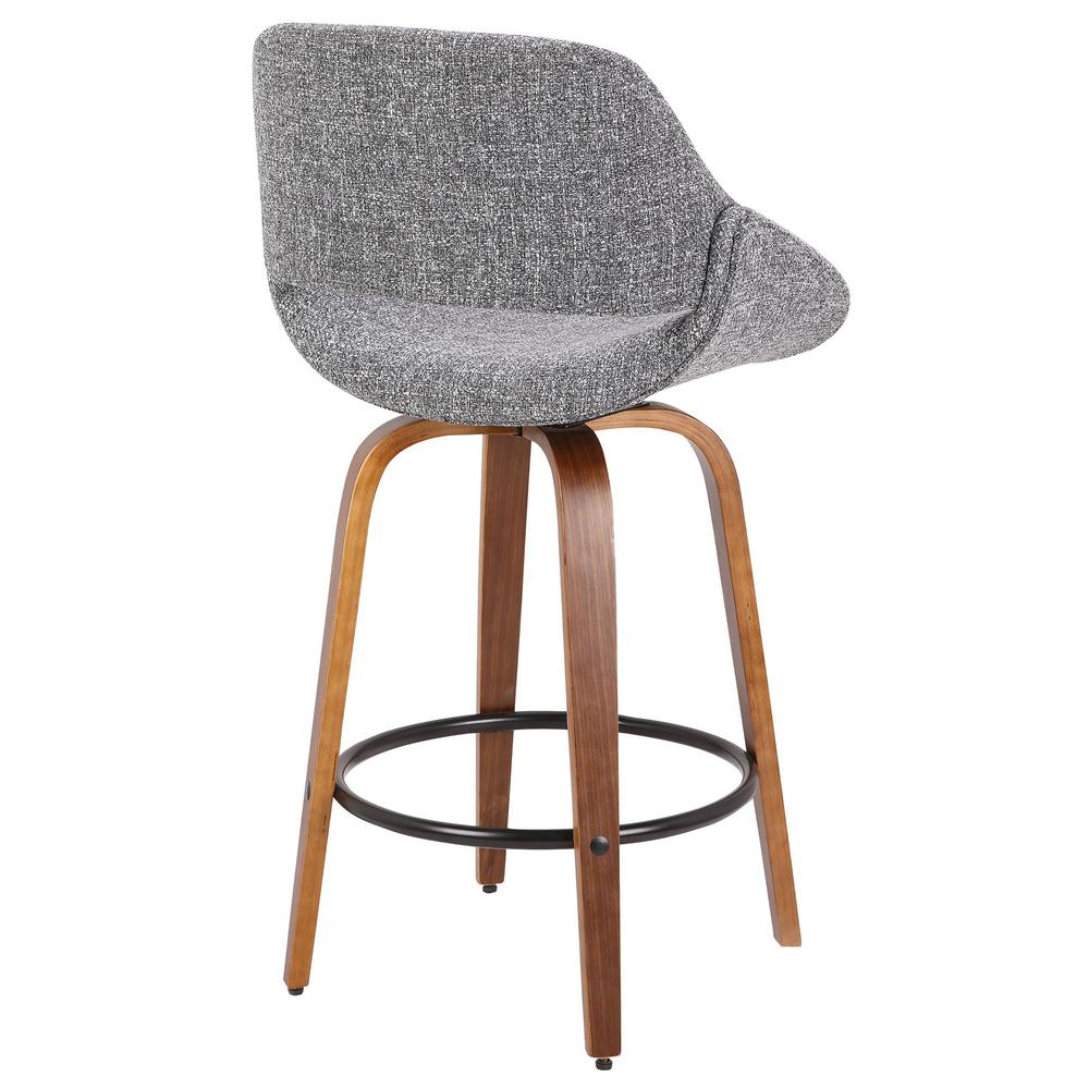 Walnut Wood, Grey Noise Fabric, Black Metal Fabrico Counter Stool - Set of 2. Picture 4