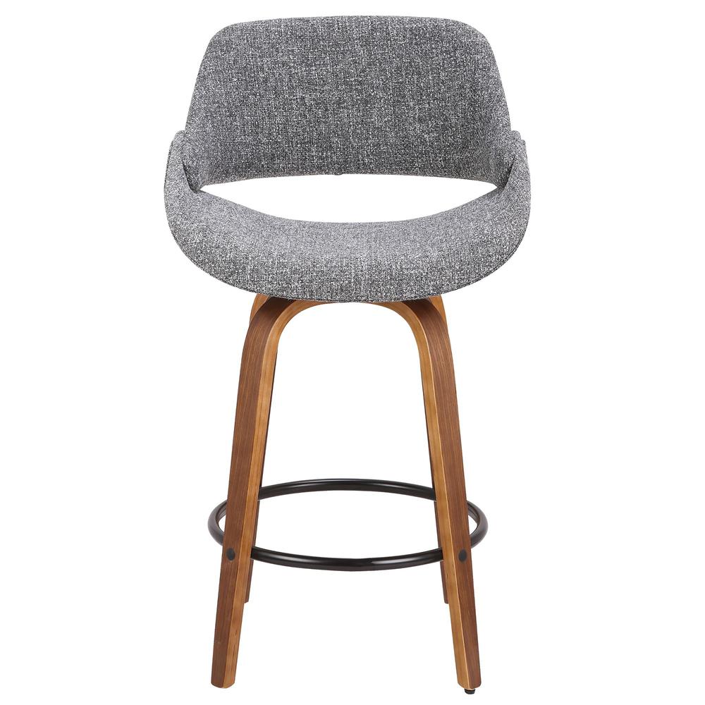 Walnut Wood, Grey Noise Fabric, Black Metal Fabrico Counter Stool - Set of 2. Picture 6