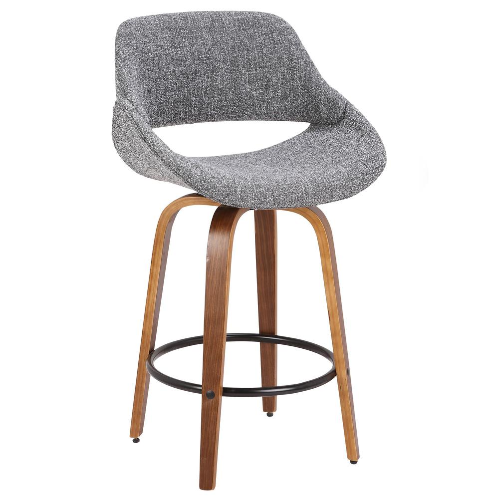 Walnut Wood, Grey Noise Fabric, Black Metal Fabrico Counter Stool - Set of 2. Picture 2