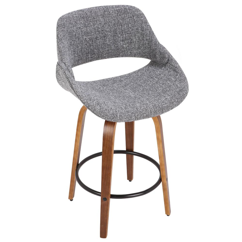 Walnut Wood, Grey Noise Fabric, Black Metal Fabrico Counter Stool - Set of 2. Picture 7