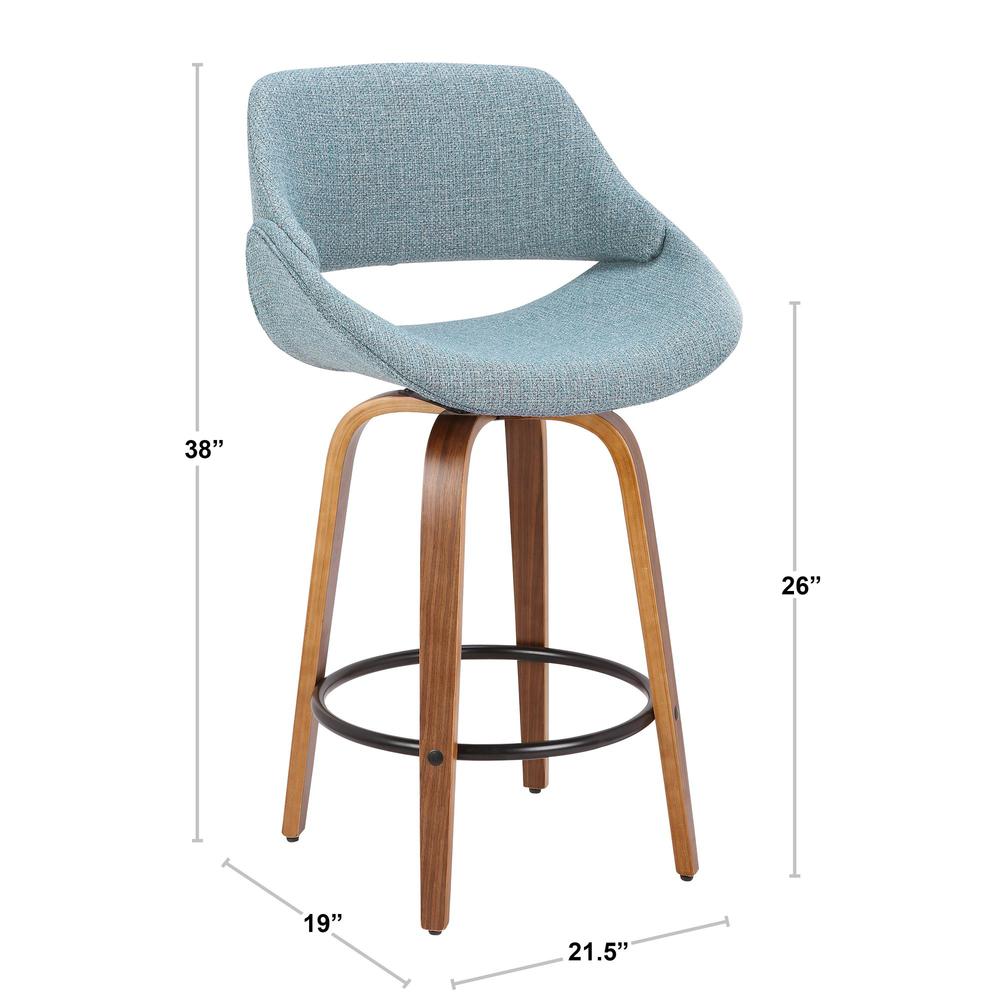 Walnut Wood, Blue Noise Fabric, Black Metal Fabrico Counter Stool - Set of 2. Picture 8