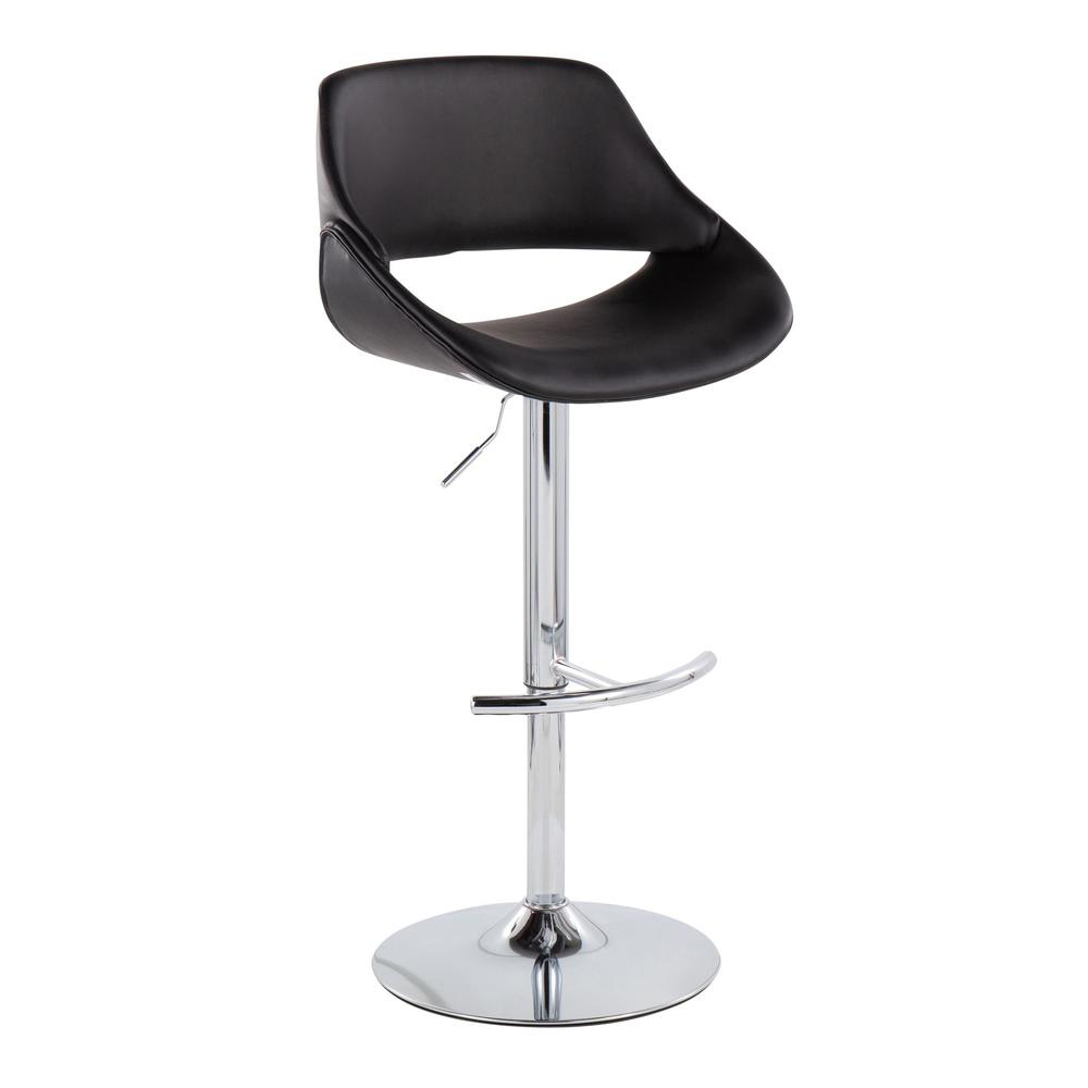 Chrome, Black PU Fabrico Adjustable Bar Stool - Set of 2. Picture 2