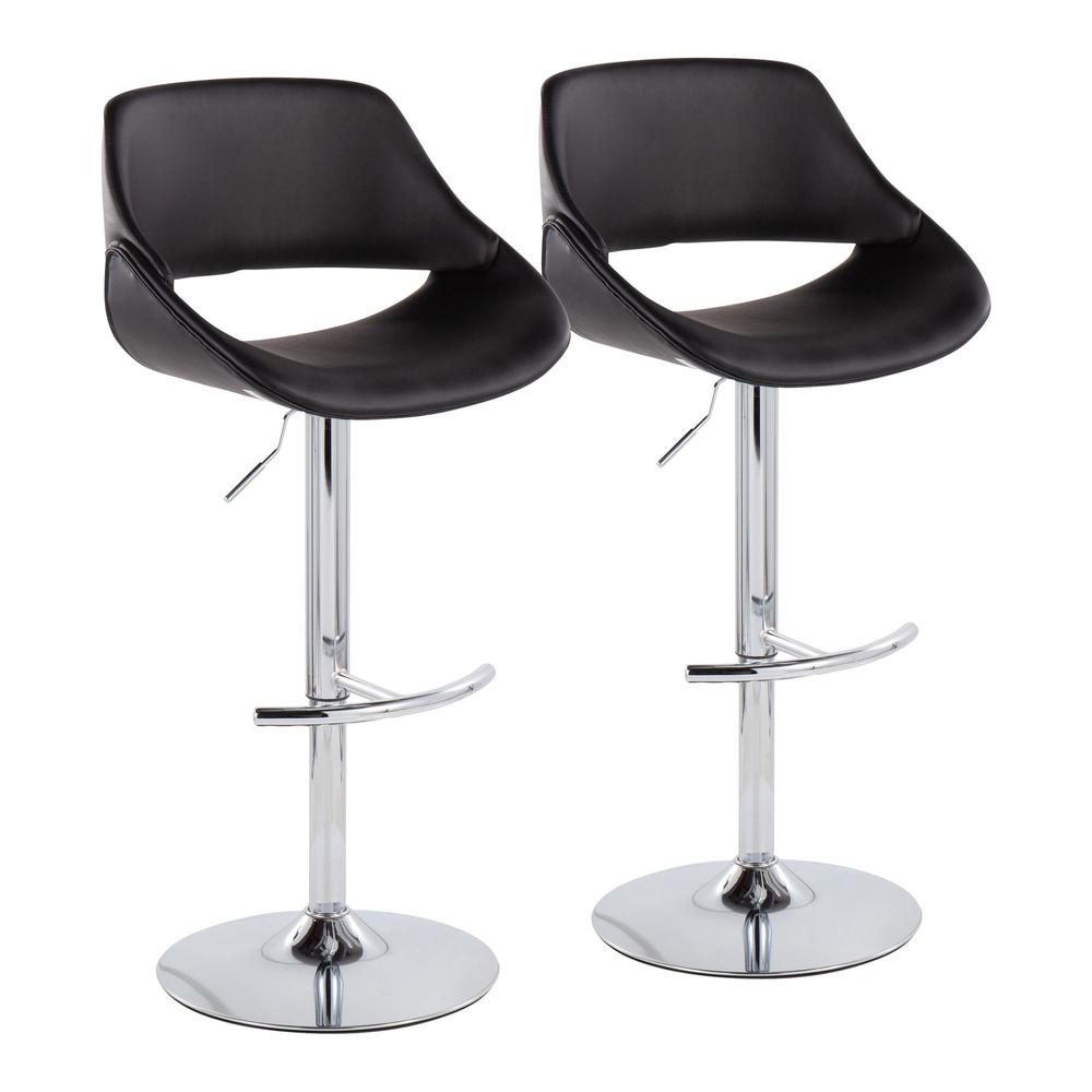Chrome, Black PU Fabrico Adjustable Bar Stool - Set of 2. Picture 1