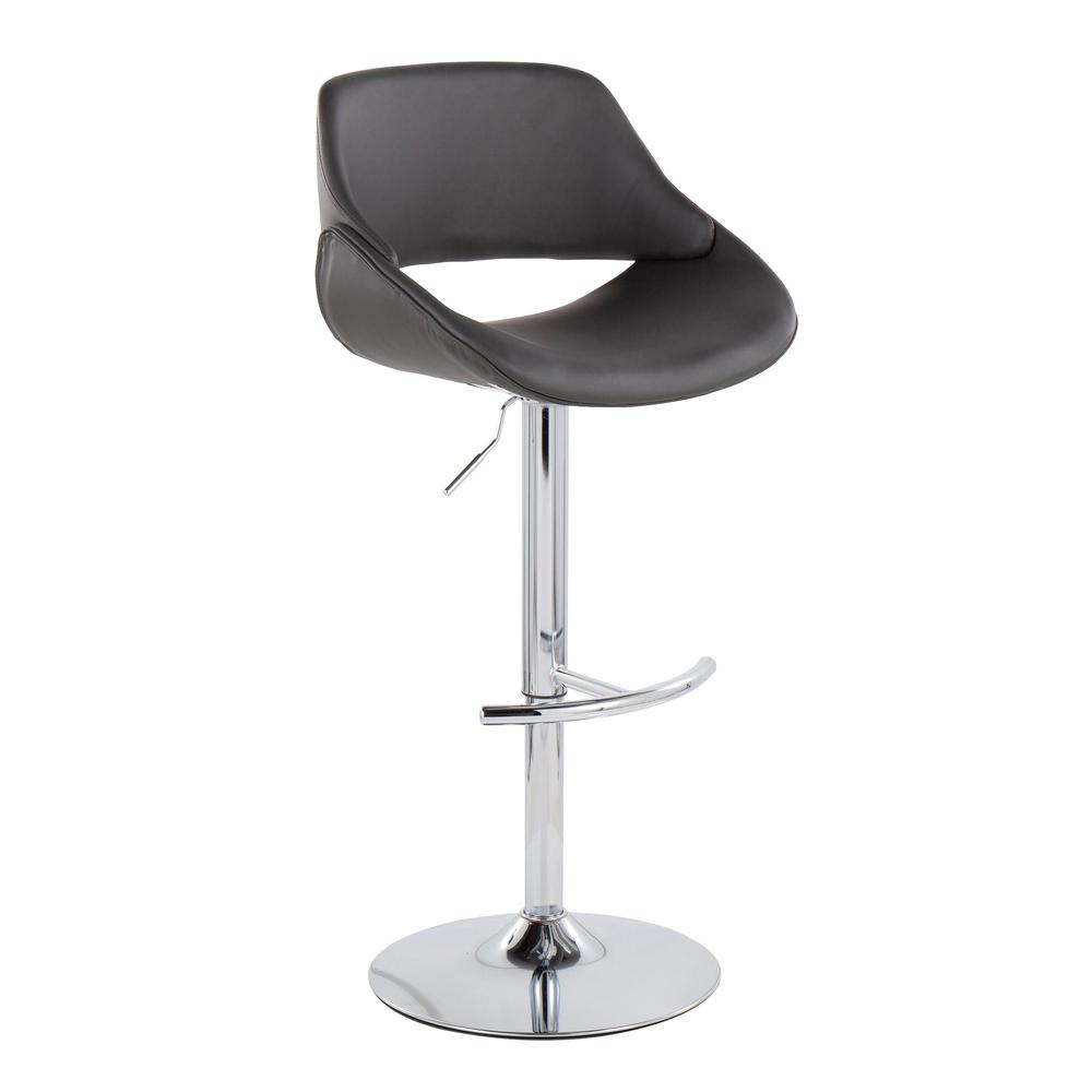 Chrome, Grey PU Fabrico Adjustable Bar Stool - Set of 2. Picture 2