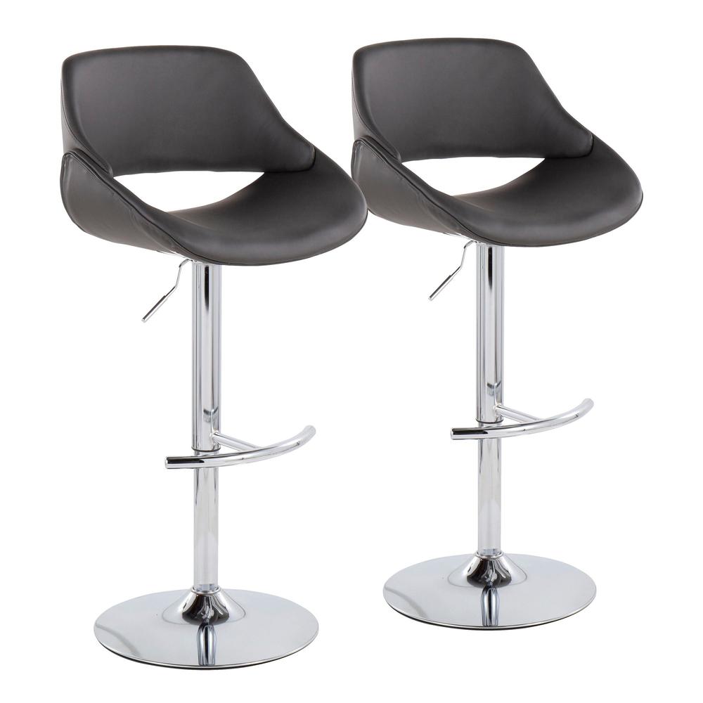 Chrome, Grey PU Fabrico Adjustable Bar Stool - Set of 2. Picture 1