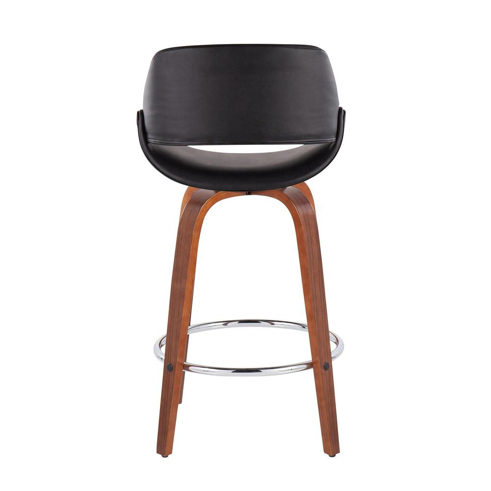 Walnut Wood, Black PU, Chrome Fabrico Fixed-Height Counter Stool - Set of 2. Picture 5