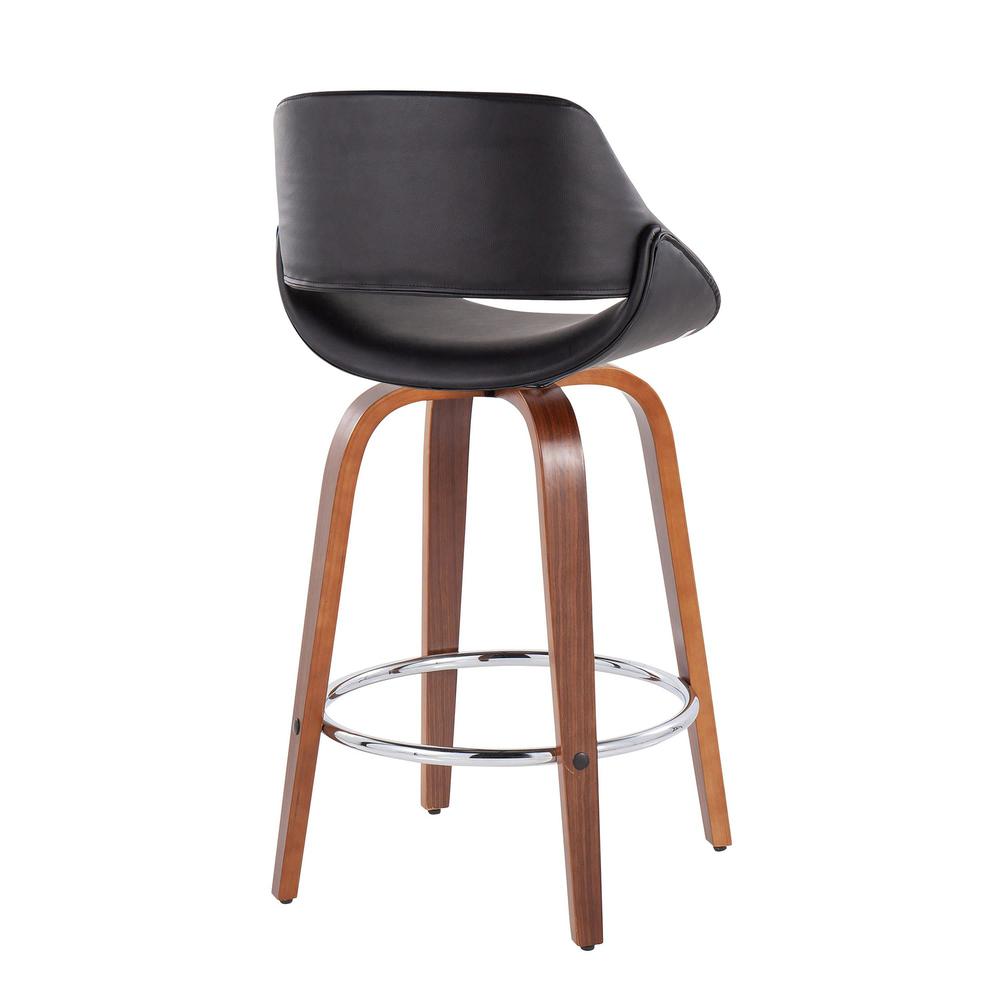Walnut Wood, Black PU, Chrome Fabrico Fixed-Height Counter Stool - Set of 2. Picture 4