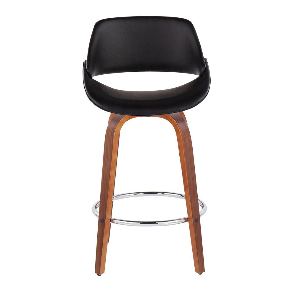 Walnut Wood, Black PU, Chrome Fabrico Fixed-Height Counter Stool - Set of 2. Picture 6