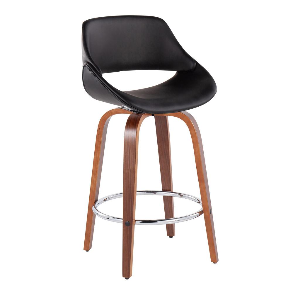 Walnut Wood, Black PU, Chrome Fabrico Fixed-Height Counter Stool - Set of 2. Picture 2