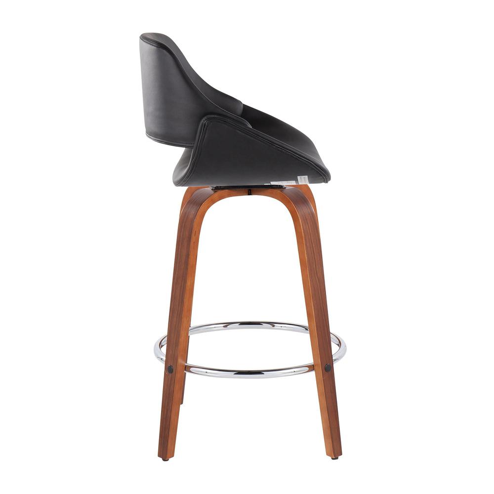 Walnut Wood, Black PU, Chrome Fabrico Fixed-Height Counter Stool - Set of 2. Picture 3