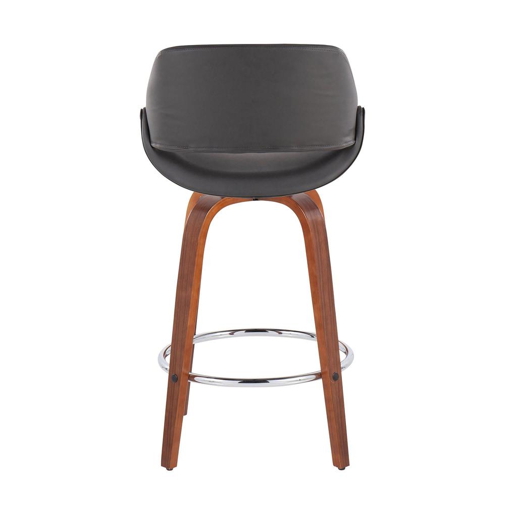 Walnut Wood, Grey PU, Chrome Fabrico Fixed-Height Counter Stool - Set of 2. Picture 5
