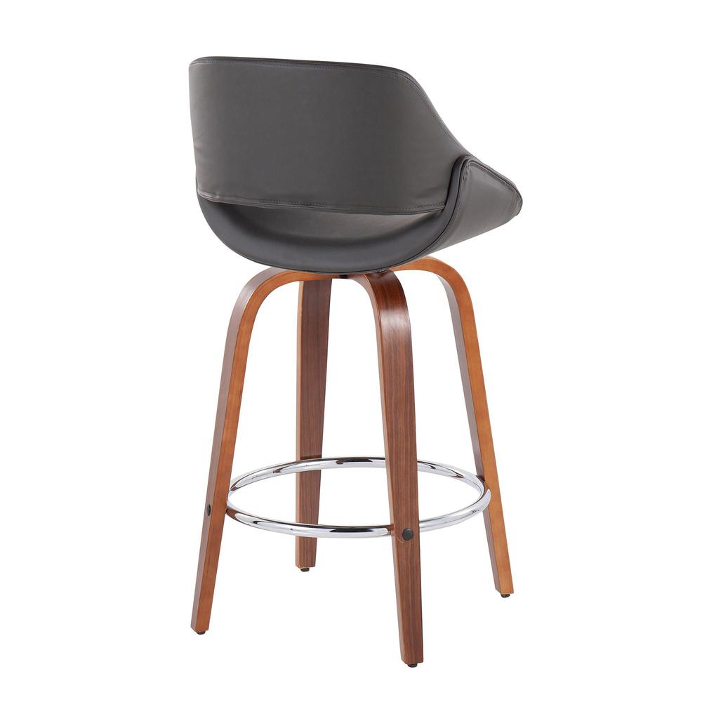 Walnut Wood, Grey PU, Chrome Fabrico Fixed-Height Counter Stool - Set of 2. Picture 4