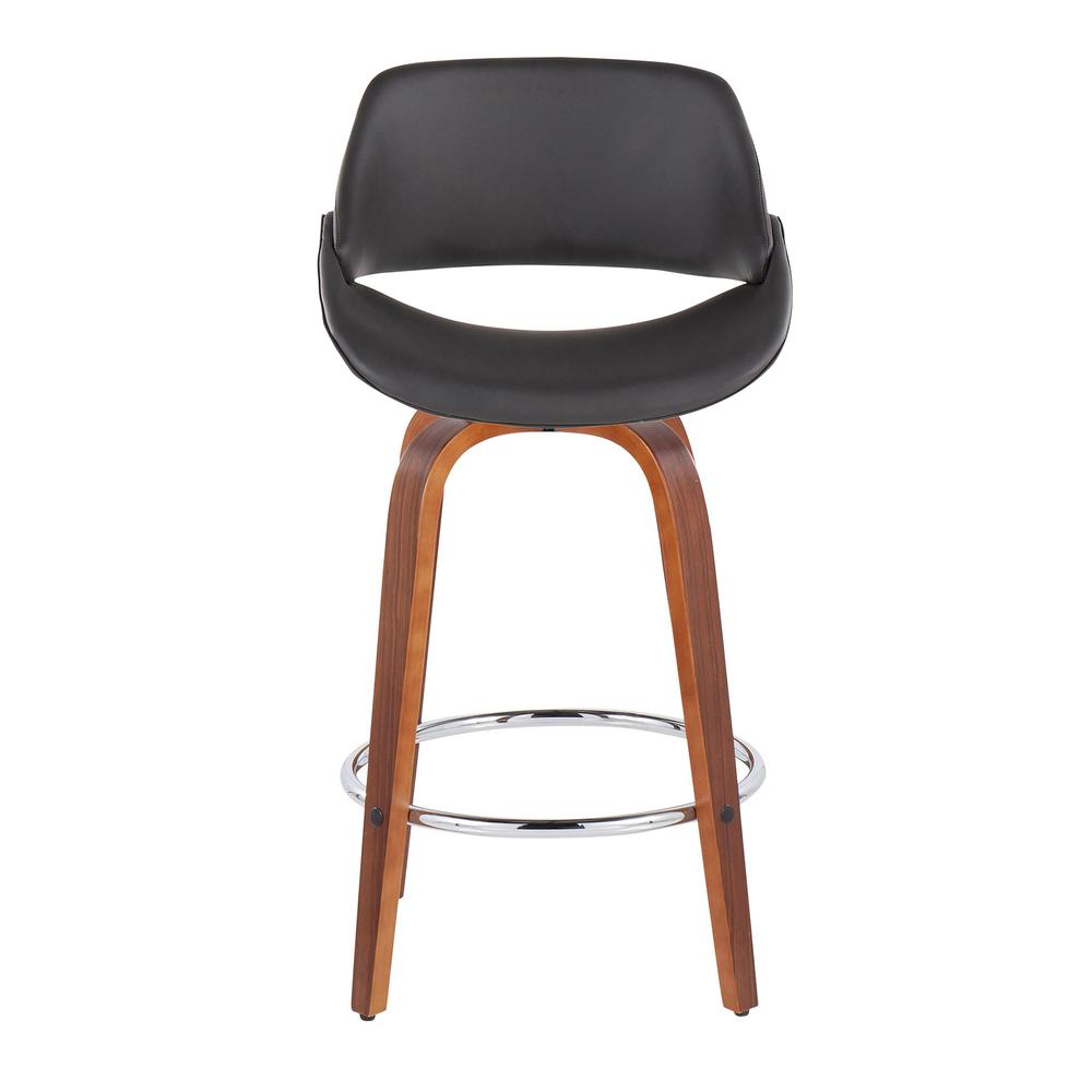 Walnut Wood, Grey PU, Chrome Fabrico Fixed-Height Counter Stool - Set of 2. Picture 6