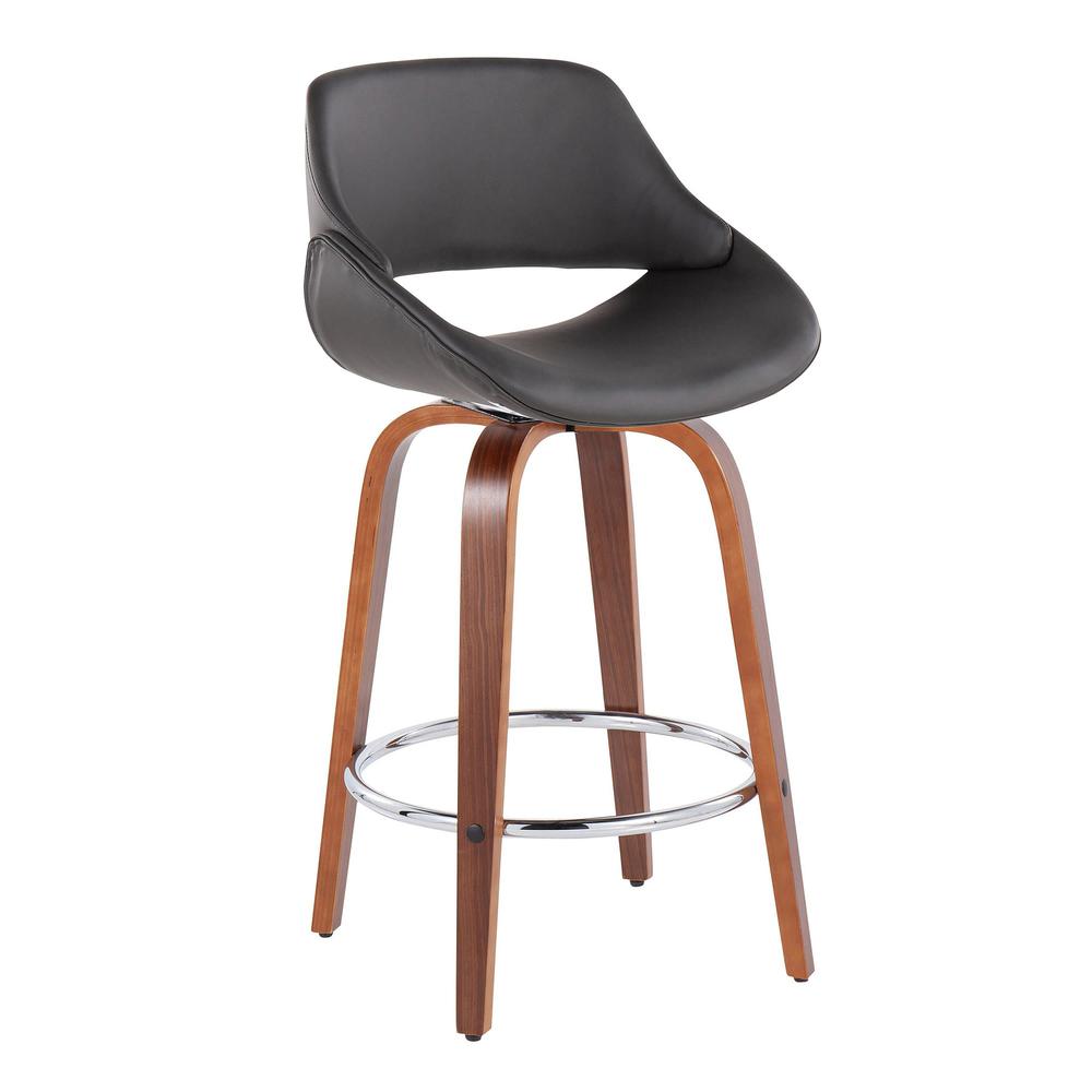 Walnut Wood, Grey PU, Chrome Fabrico Fixed-Height Counter Stool - Set of 2. Picture 2