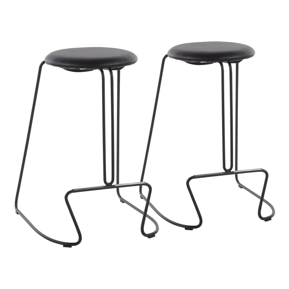 Black Steel, Black PU Finn Counter Stool - Set of 2. Picture 1