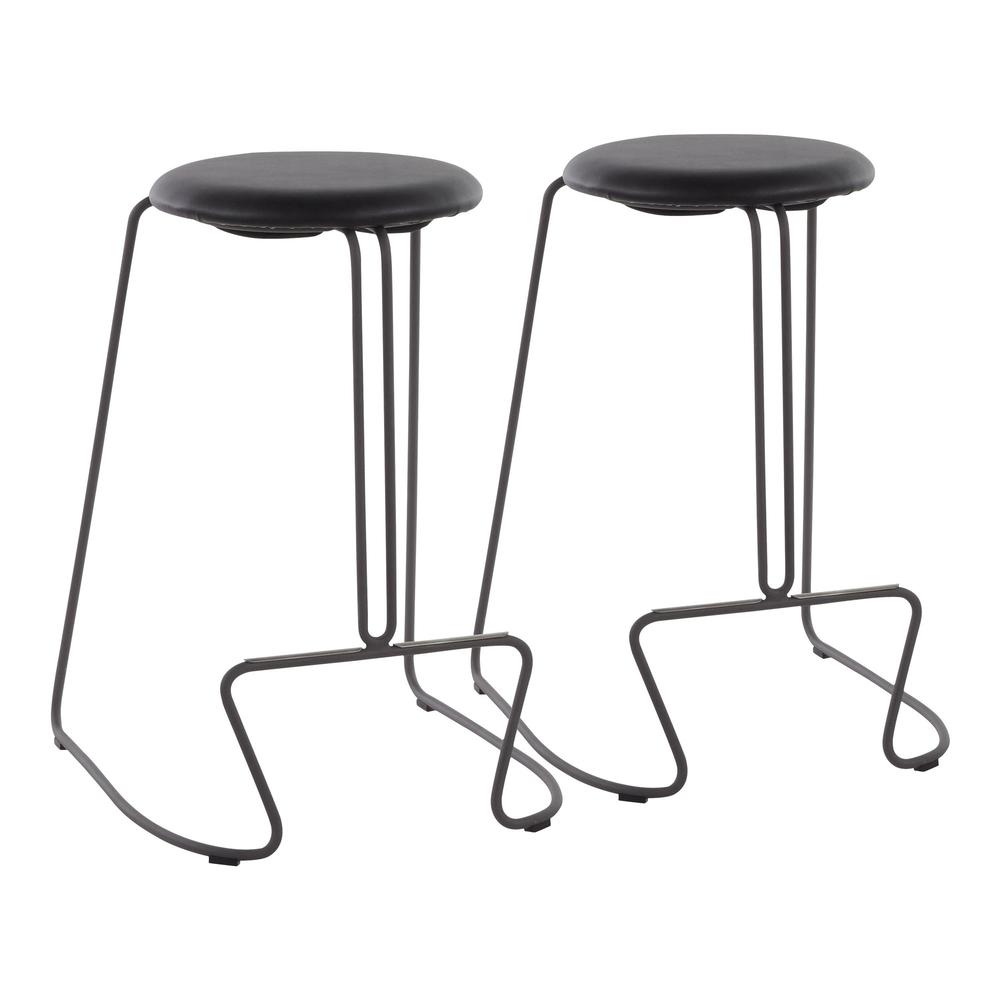 Grey Steel, Black PU Finn Counter Stool - Set of 2. Picture 1