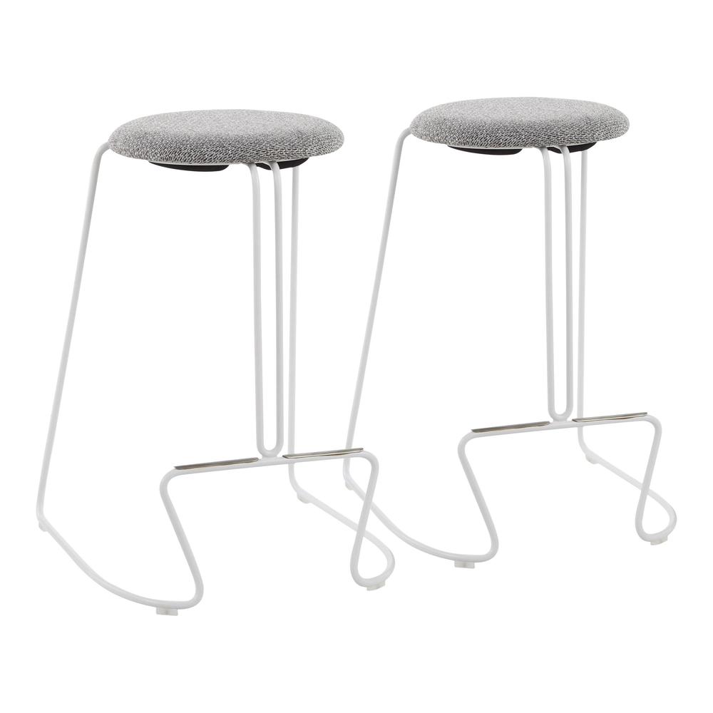 White Steel, Charcoal Fabric Finn Counter Stool - Set of 2. Picture 1