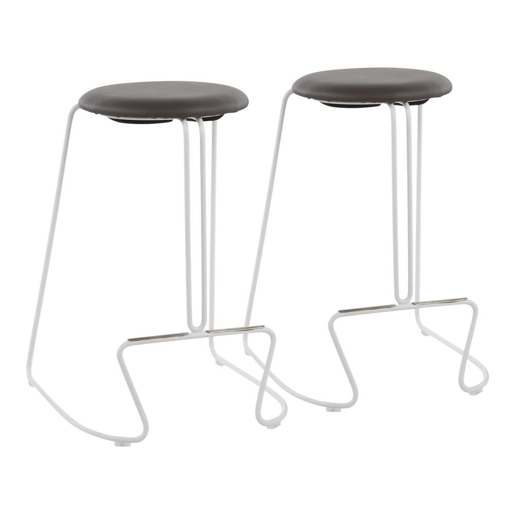 White Steel, Grey PU Finn Counter Stool - Set of 2. Picture 1