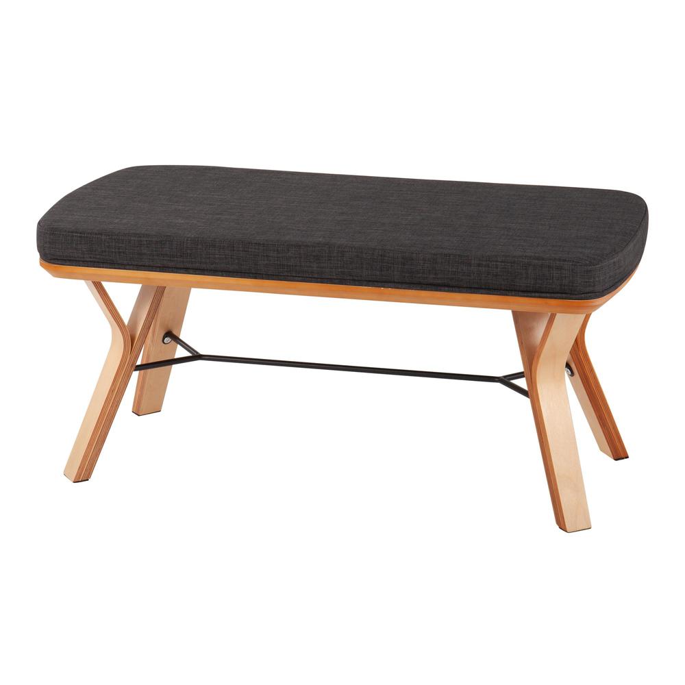 Natural Wood, Charcoal Fabric Folia Bench. Picture 3