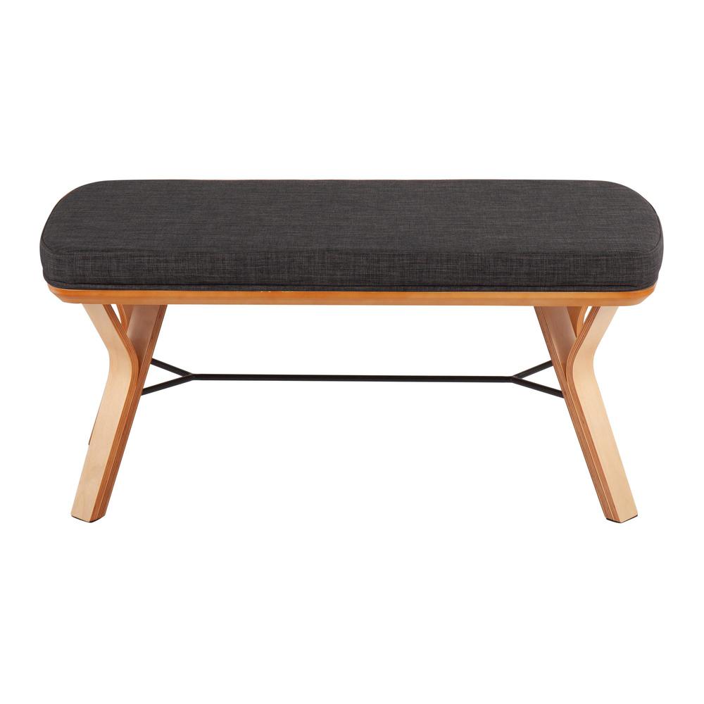Natural Wood, Charcoal Fabric Folia Bench. Picture 4