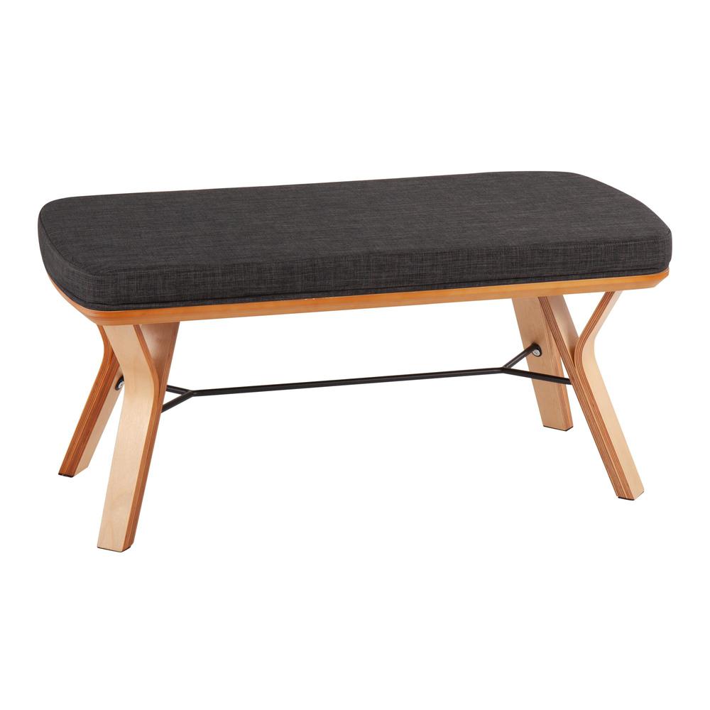 Natural Wood, Charcoal Fabric Folia Bench. Picture 1