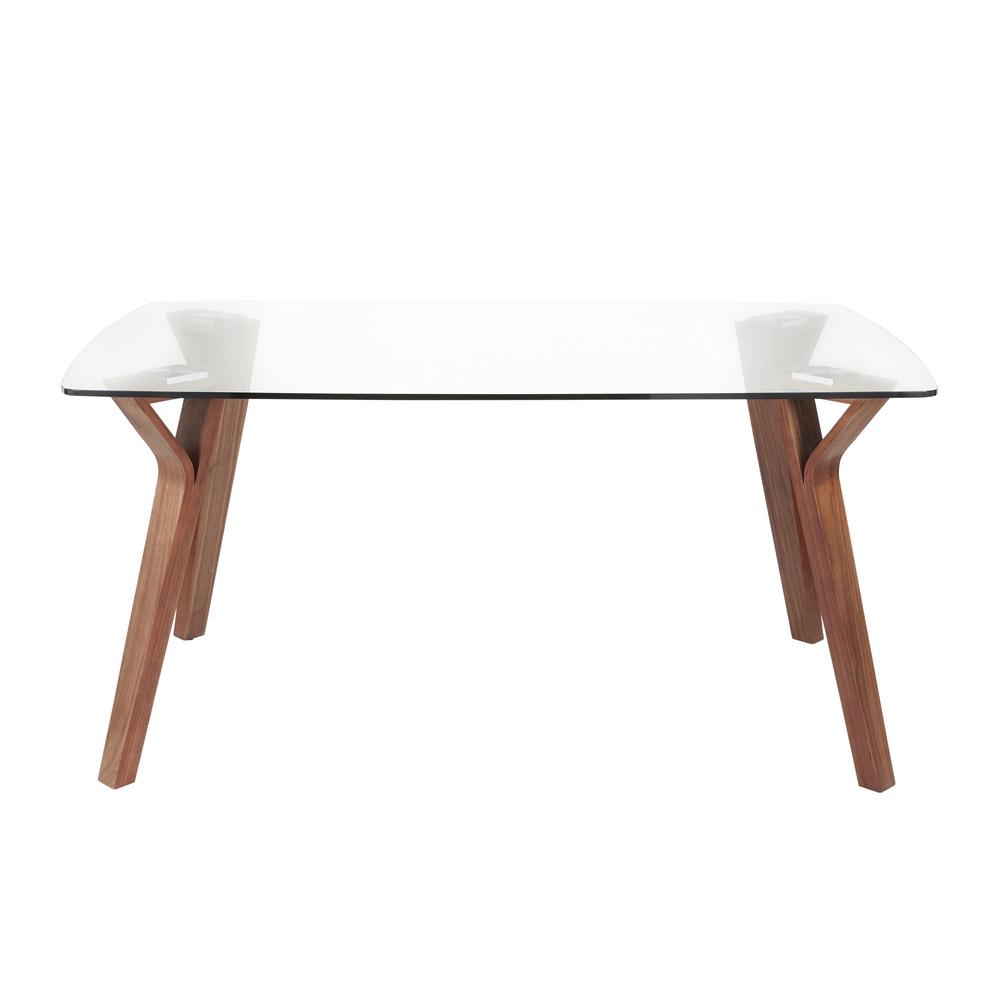 Walnut Wood, Clear Glass Folia Dining Table. Picture 4