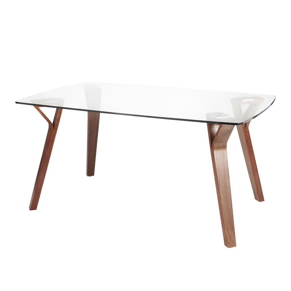 Walnut Wood, Clear Glass Folia Dining Table. Picture 3