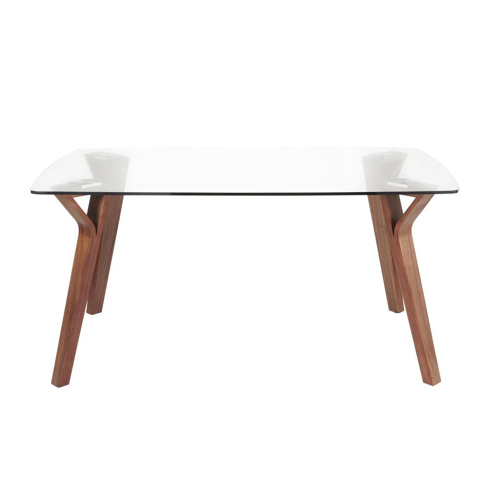 Walnut Wood, Clear Glass Folia Dining Table. Picture 5
