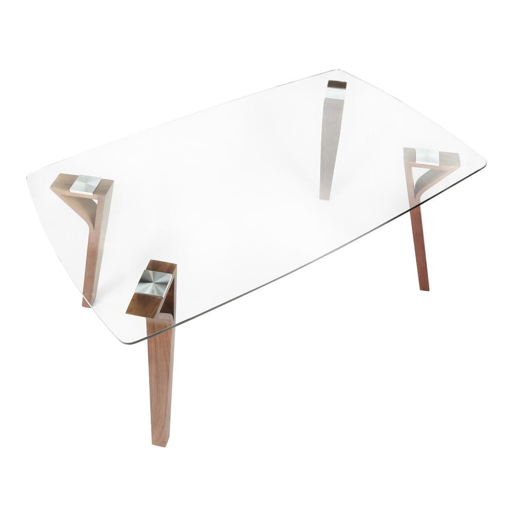 Walnut Wood, Clear Glass Folia Dining Table. Picture 6