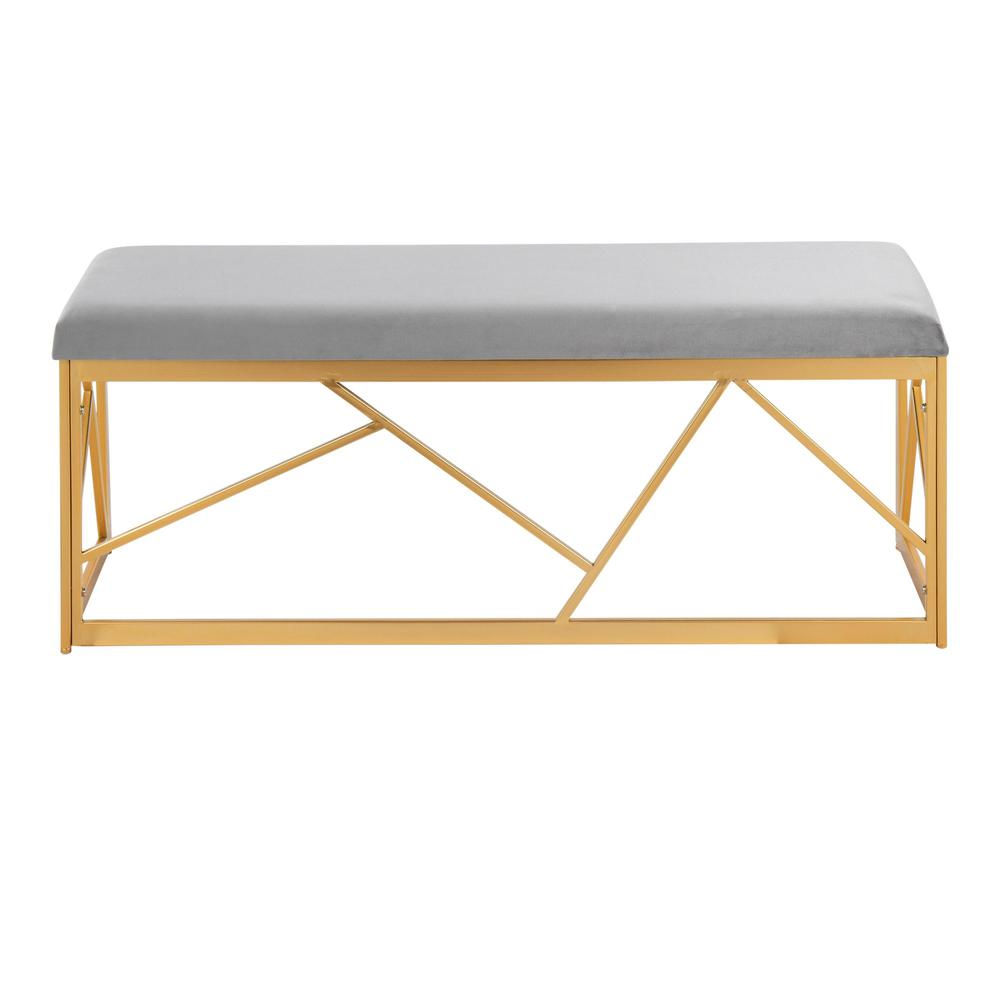 Gold Steel, Grey Velvet Folia Metal Bench. Picture 4