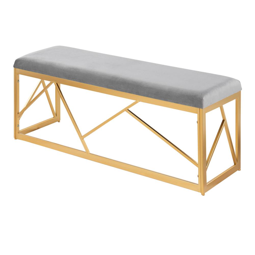 Gold Steel, Grey Velvet Folia Metal Bench. Picture 3