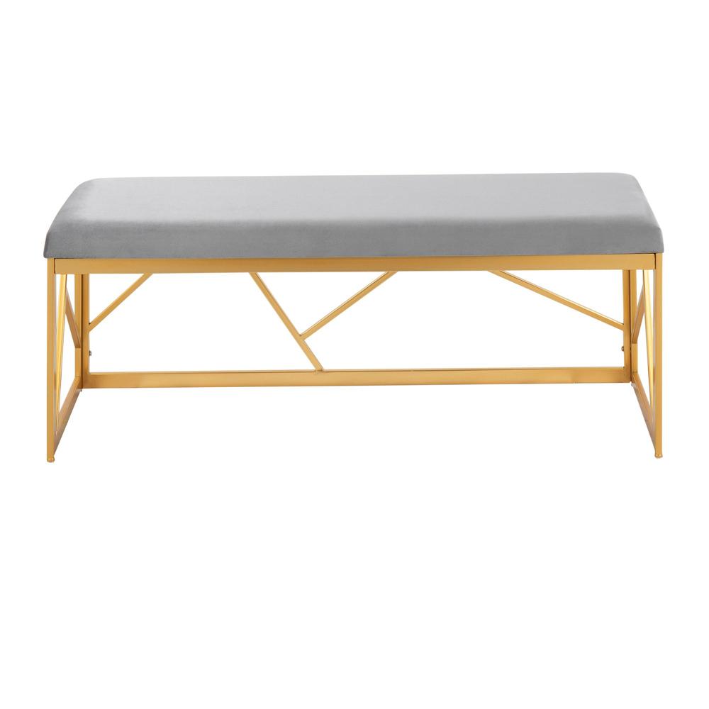 Gold Steel, Grey Velvet Folia Metal Bench. Picture 5