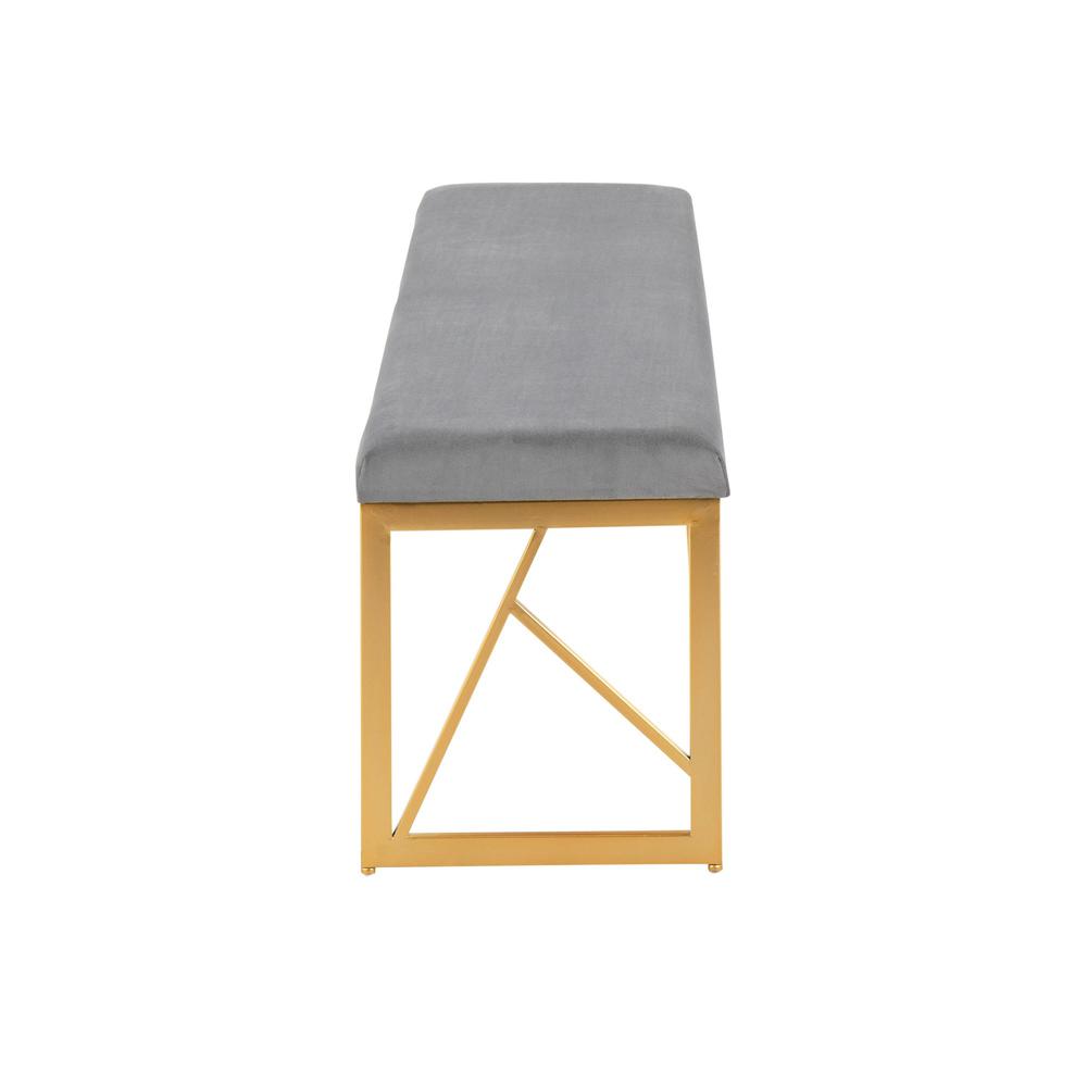 Gold Steel, Grey Velvet Folia Metal Bench. Picture 2