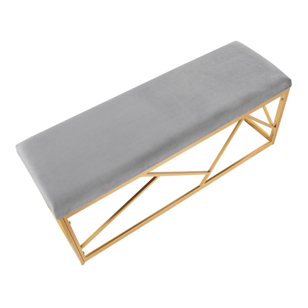 Gold Steel, Grey Velvet Folia Metal Bench. Picture 6