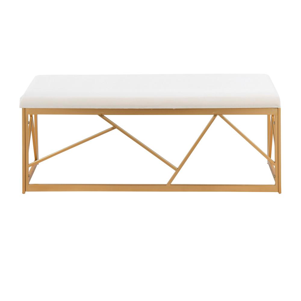Gold Steel, White Velvet Folia Metal Bench. Picture 4