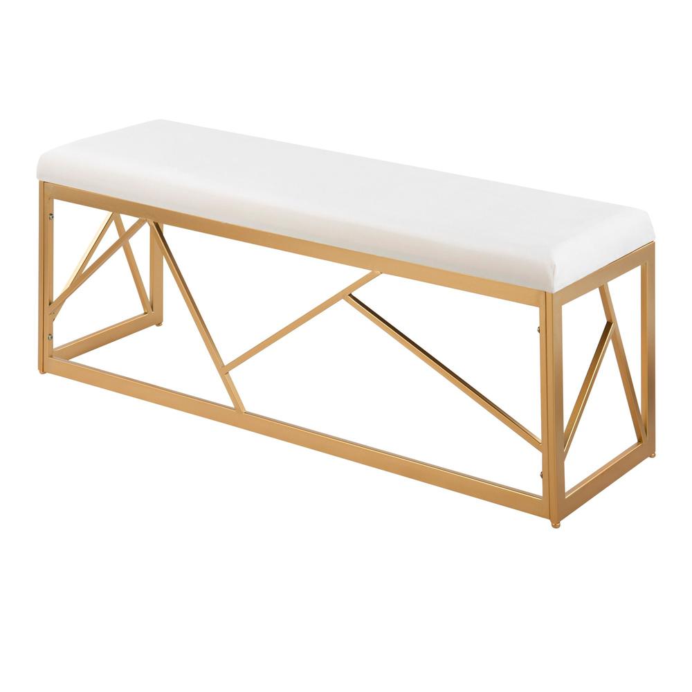 Gold Steel, White Velvet Folia Metal Bench. Picture 3