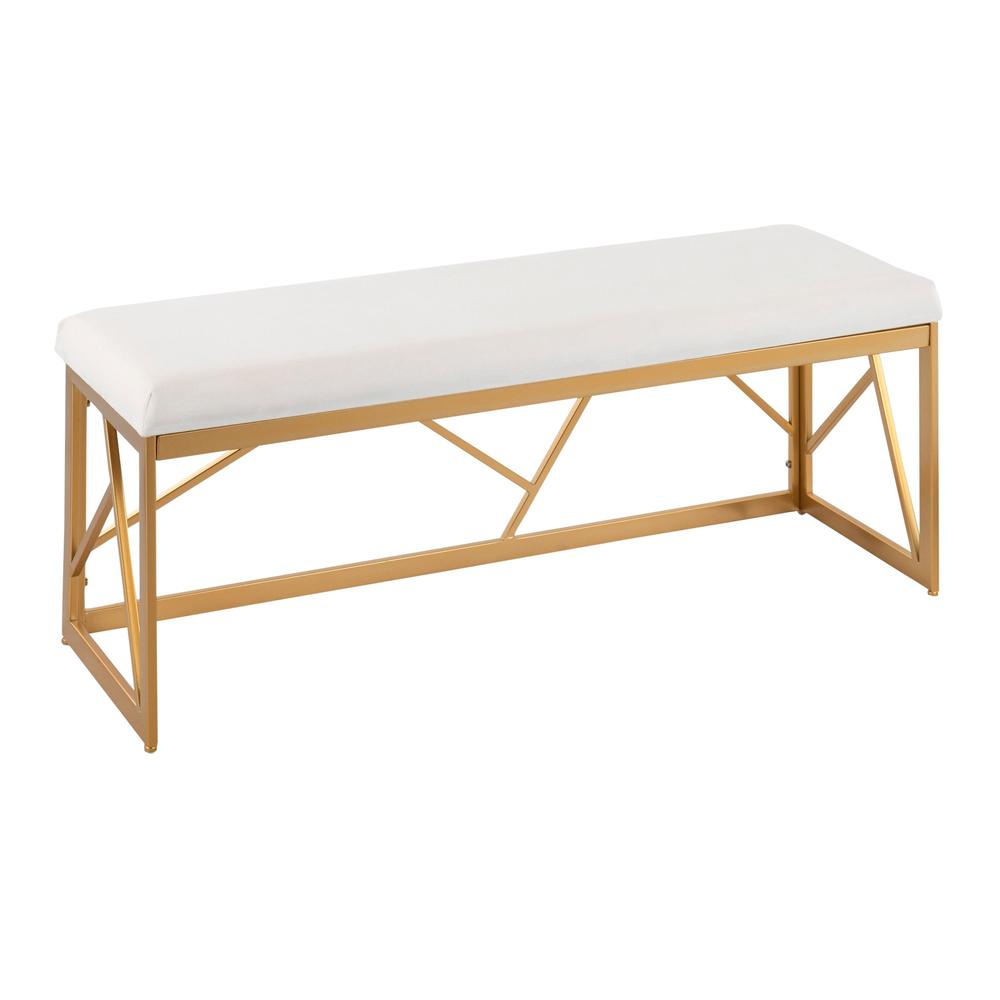 Gold Steel, White Velvet Folia Metal Bench. Picture 1