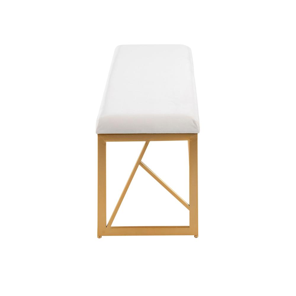 Gold Steel, White Velvet Folia Metal Bench. Picture 2